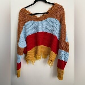 Shein Colorful Striped Boho Raw Hem Oversized Sweater • S Small